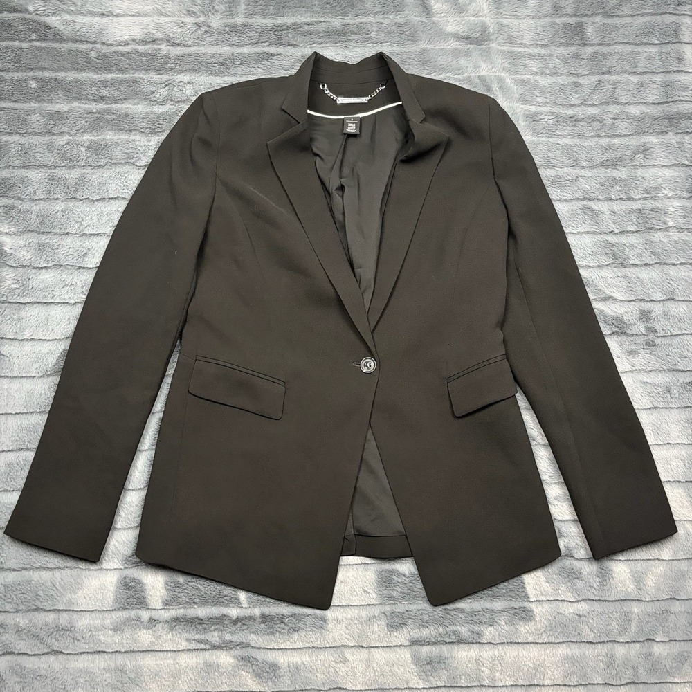 White House Black Market Womens Black Single Button Blazer Jacket Size 2